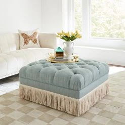 Jonathan Adler Baxter Ottoman With Bullion Fringe