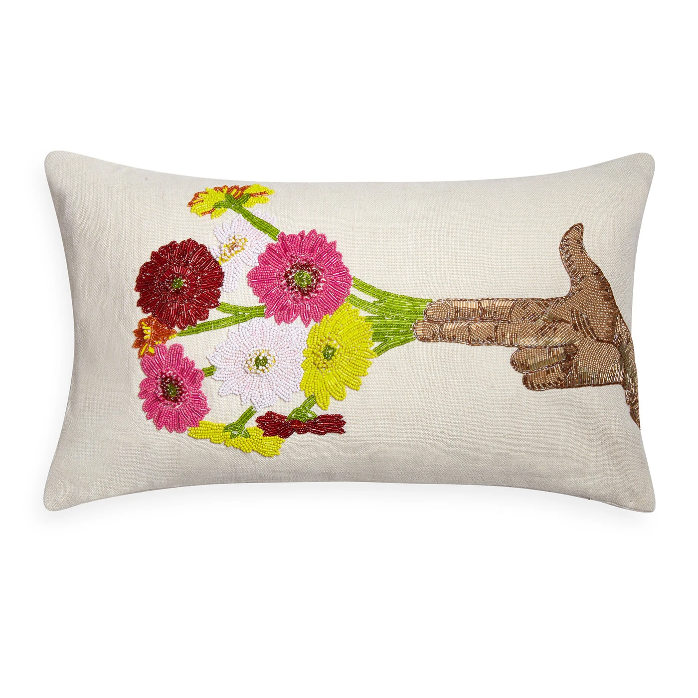 Jonathan Adler Flower Hand Beaded Pillow Textured & Embellished 3 Jonathan Adler Flower Hand Beaded Pillow Textured & Embellished